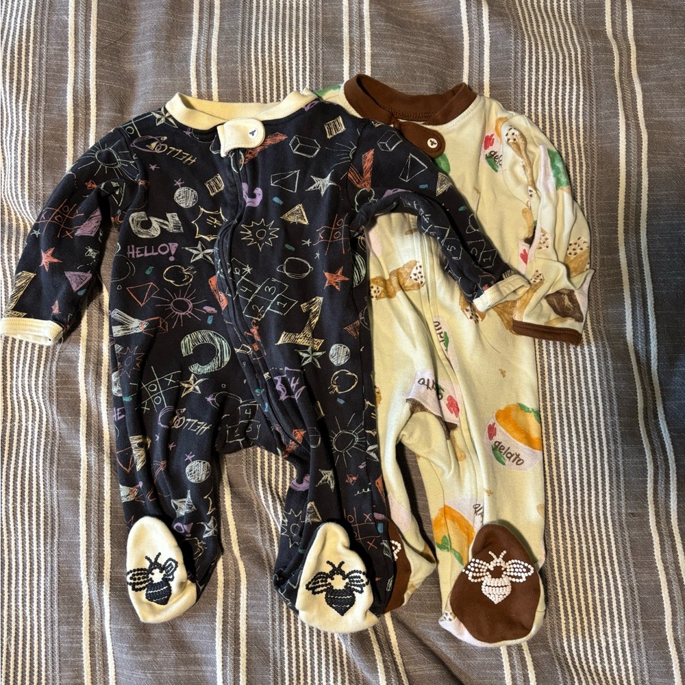 2 Burt's Bees Navy and Cream Footies Onesies